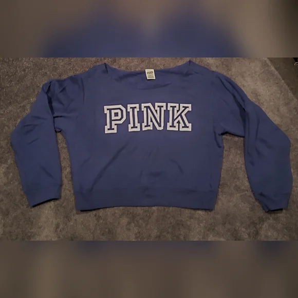 PINK Victoria's secret navy blue scoop neck fleese cropped sweatshirt - Picture 2 of 4